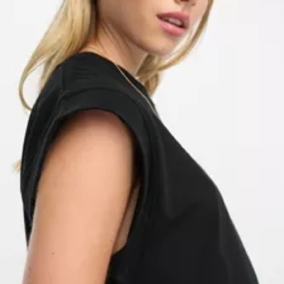 ASOS pull&bear black muscle drop volume shoulder tee t-shirt women L - Picture 8 of 8